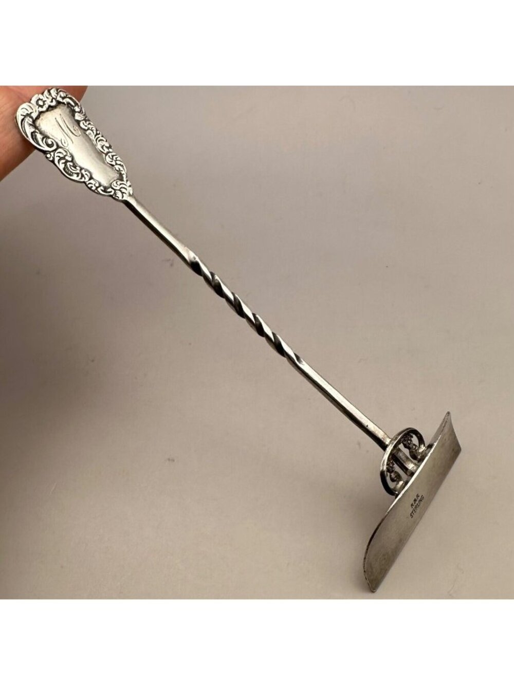 Antique P&P Sterling Silver Food Pusher Ornate Handle Monogrammed "M"